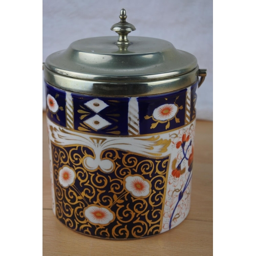 270 - An antique lidded Imari biscuit barrel.