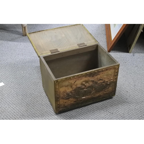 290 - A brass effect coal box. Approx 28x41x28cm.