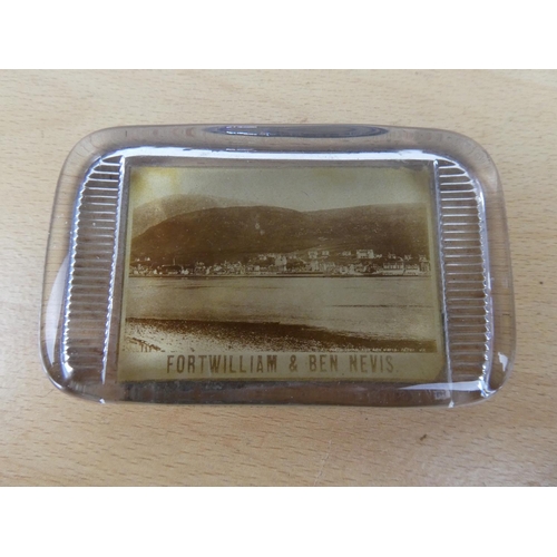 322 - A Fortwilliam & Ben Nevis glass paperweight and another souvenir ashtray.