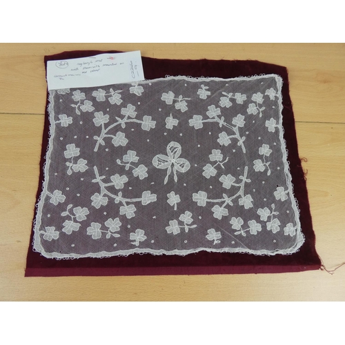 323 - A stunning Carrickmacross lace rectangle mat with shamrocks.