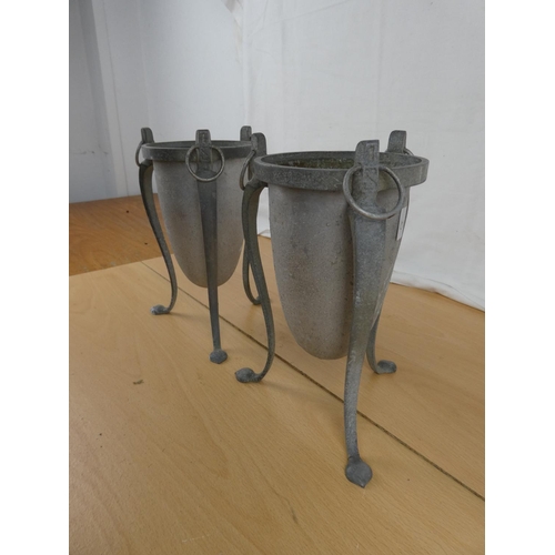 349 - A pair of metal urns planters. Approx 21cm.