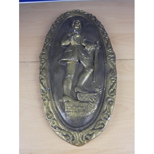 379 - A large ceramic and gilt wall plaque of a gent. Approx 37cm.