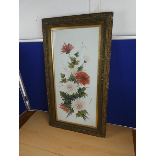 396 - An antique oil painting on a ceramic tile framed. Approx 60x28cm.