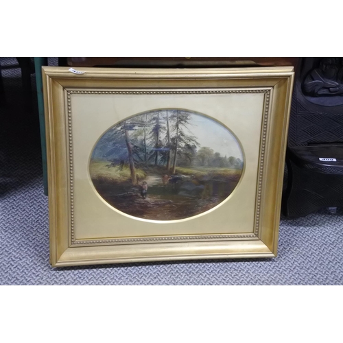 406 - An antique framed oil painting signed.