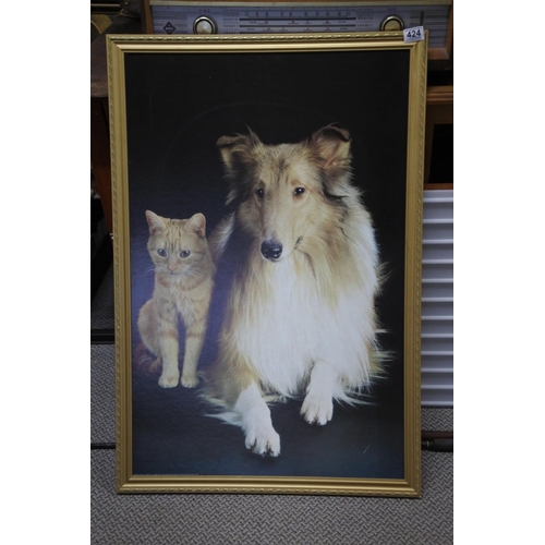 424 - A large vintage print of cat and dog.