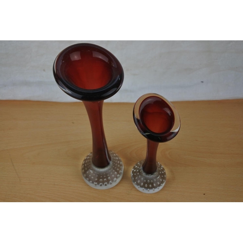 456 - Two vintage red glass vases.