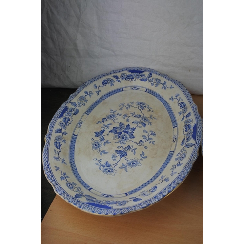 496 - Three antique blue and white platters.