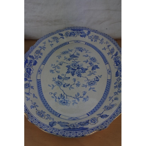 496 - Three antique blue and white platters.