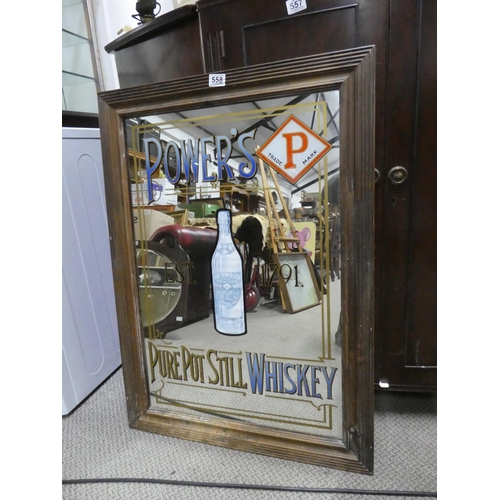 558 - A large vintage Power's Whiskey pub mirror.