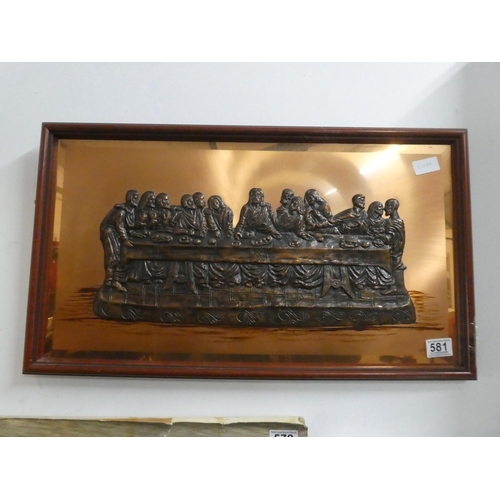 581 - A framed copper plaque 'The Last Supper'.