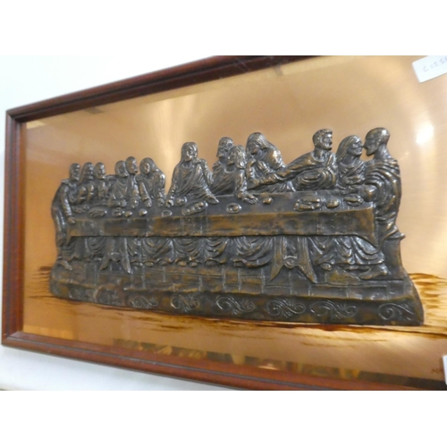 581 - A framed copper plaque 'The Last Supper'.