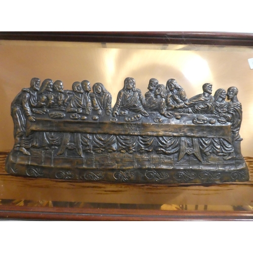 581 - A framed copper plaque 'The Last Supper'.