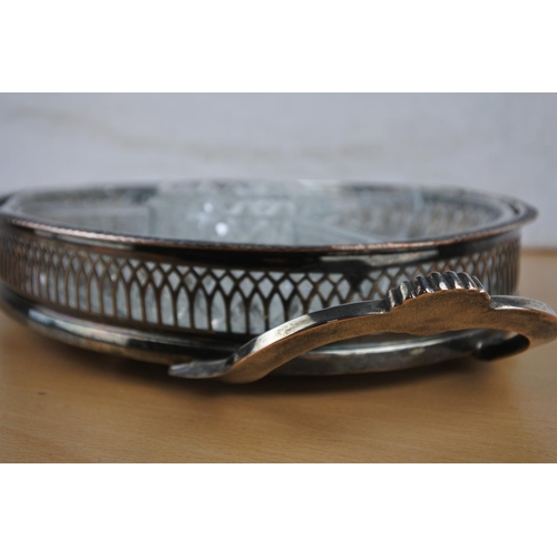 614 - A stunning silver plated serving tray with glass dishes.