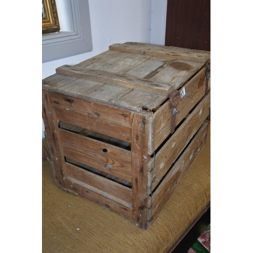 111 - A vintage wooden storage crate. Approx 38x48x36cm.