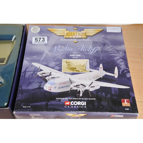 573 - A boxed Corgi 1:144 scale Avro York Skyways Berlin Airlift model aircraft