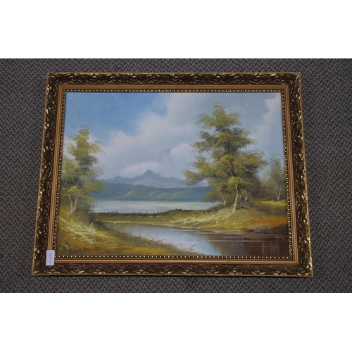 596 - A framed oil painting. Approx 69x54cm.