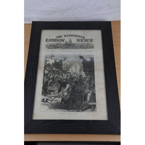 597 - A framed London News newspaper dated 1873. Approx 38x51cm.