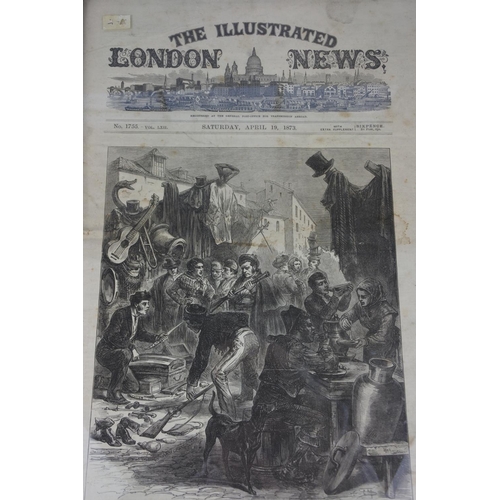 597 - A framed London News newspaper dated 1873. Approx 38x51cm.