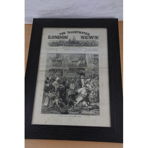 598 - A framed London News newspaper dated 1873. Approx 38x51cm