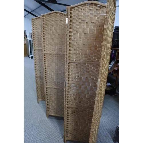 599 - A six fold rattan screen. Each panel approx 40x170cm.