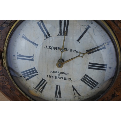 2 - A stunning antique and inlay wag at the wall clock by maker J Rombach & Co, Aberdeen & Inverness.