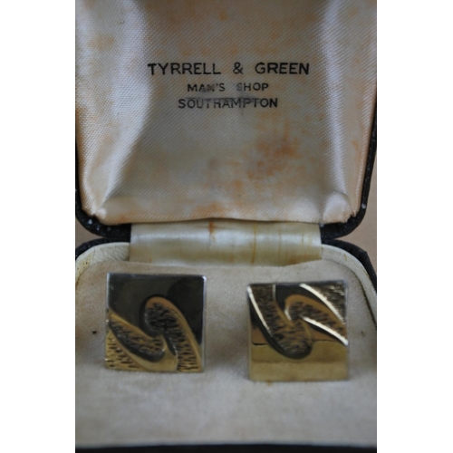 241 - A vintage cased D R Dingwall Ltd 'L' tiepin, a cased set of gold plated cufflinks and more.