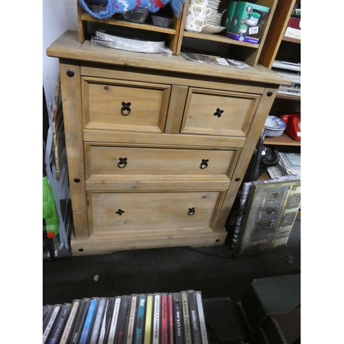 108 - A chest of four pine drawers, measuring 102cm x 95cm x 49cm.