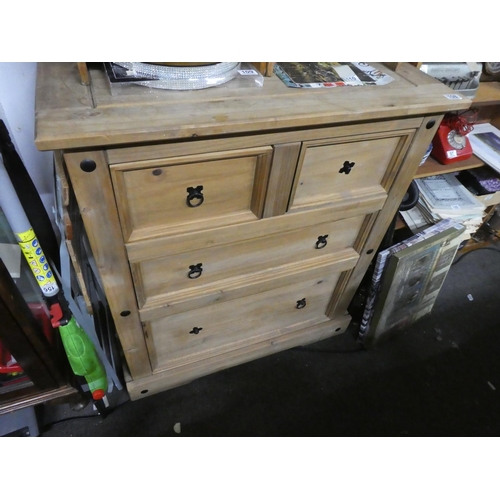 108 - A chest of four pine drawers, measuring 102cm x 95cm x 49cm.