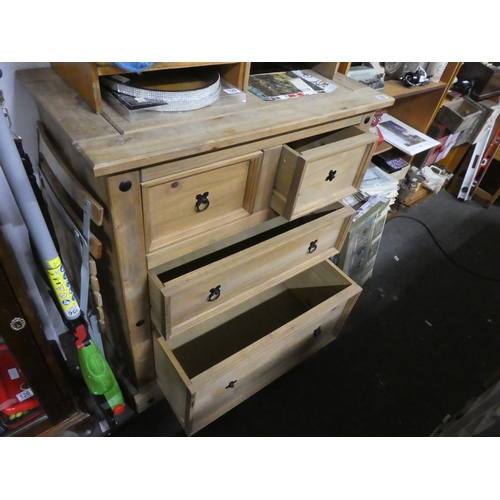 108 - A chest of four pine drawers, measuring 102cm x 95cm x 49cm.