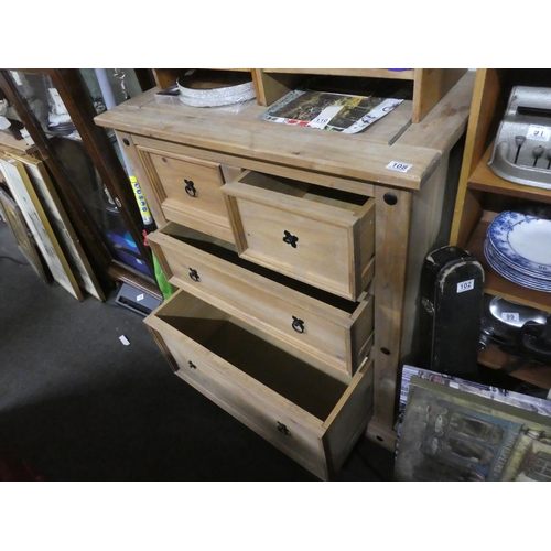 108 - A chest of four pine drawers, measuring 102cm x 95cm x 49cm.