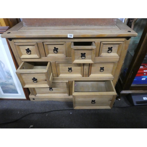 144 - A pine chest of drawers, measuring 101cm x 74cm x 46cm approximately.