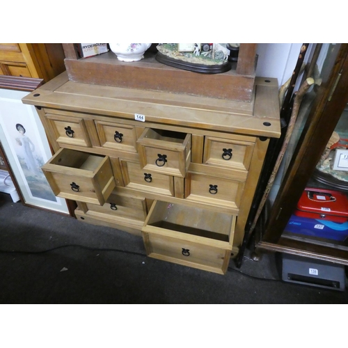 144 - A pine chest of drawers, measuring 101cm x 74cm x 46cm approximately.