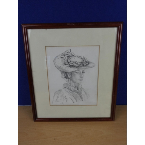 153 - A framed pencil sketch 'Alice' signed by the Artist, measuring 28cm x 32cm.