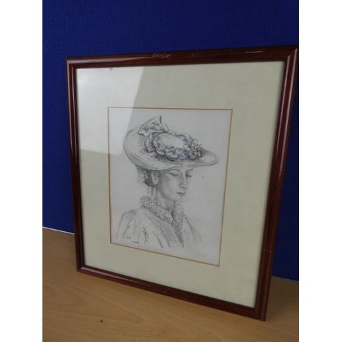 153 - A framed pencil sketch 'Alice' signed by the Artist, measuring 28cm x 32cm.