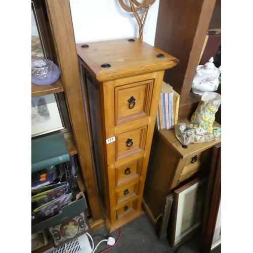 177 - A slimline chest of five drawers, measuring 30cm x 120cm x 30cm approximately.