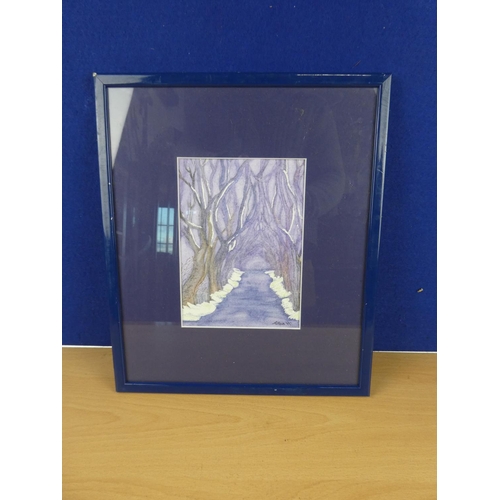 192 - A framed watercolour 'The Dark Hedges' - signed Ellia H, measuring 31cm x 37cm in size.