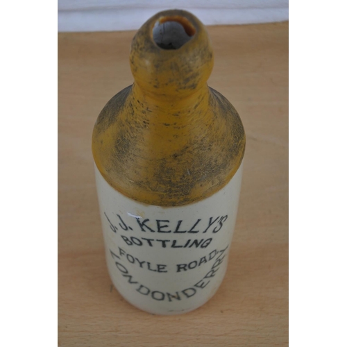 90 - An antique J J Kelly's Foyle Road, Londonderry stoneware beer bottle (a/f).