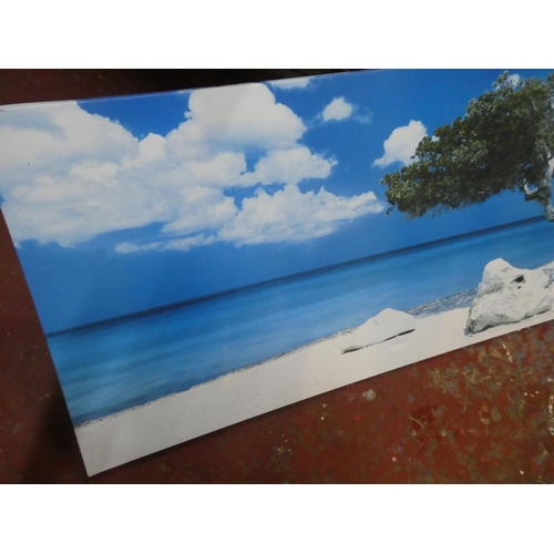 556 - A framed canvas print of a beach scene.