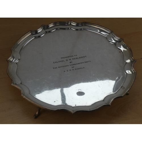 562 - An antique Lonsdale silver plated presentation tray 'Colonel D M Haslehust by the Officers Commandin... 