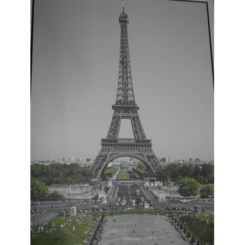 558 - A framed canvas picture of the Eiffel Tower.