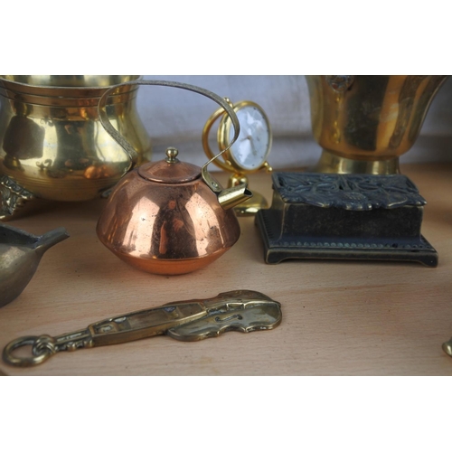3 - An assorted lot of brass ware to include a miniature antique style coal bucket and more.