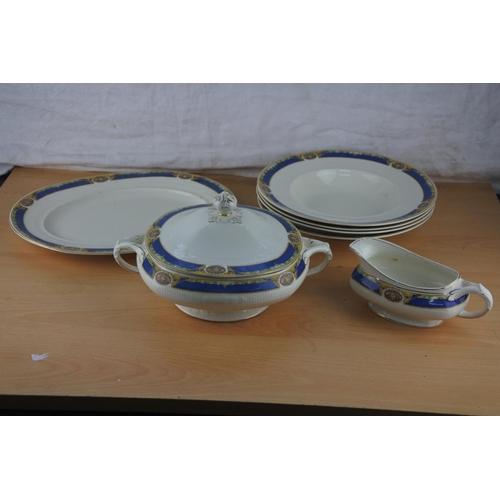 71 - A part W H Grindley & Co dinner ware to include lidded tureen, soup bowls, sauce boat and more.