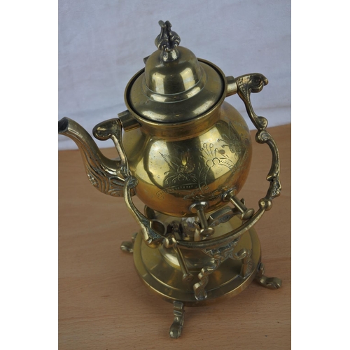 8 - A stunning vintage small brass spirit kettle on stand.