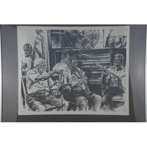 81 - A large framed print 'Preservation Hall Jazz Band New Orleans' dated 1978. Approx 58x68cm.