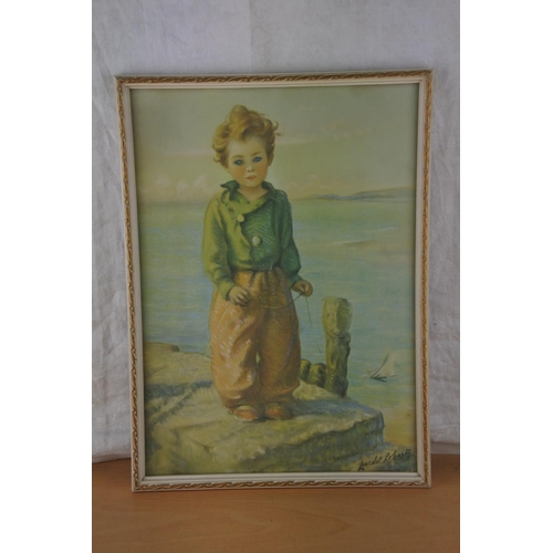 84 - A vintage framed print 'Day Dreams' by L Roberts. Approx 35x25cm.