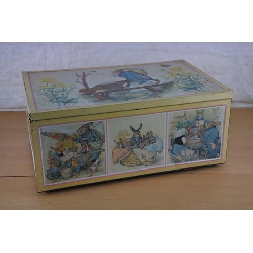 91 - A West German tin box decorated with rabbits.