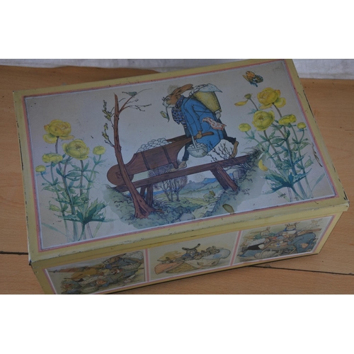 91 - A West German tin box decorated with rabbits.