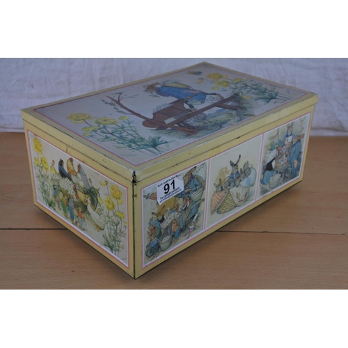 91 - A West German tin box decorated with rabbits.