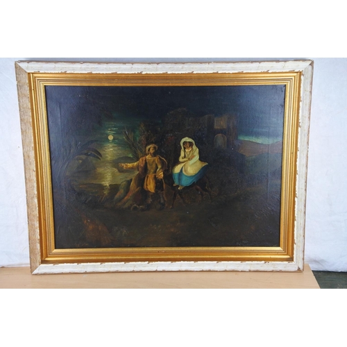 99 - A gilt framed early oil painting with repair. Approx 40x54cm.