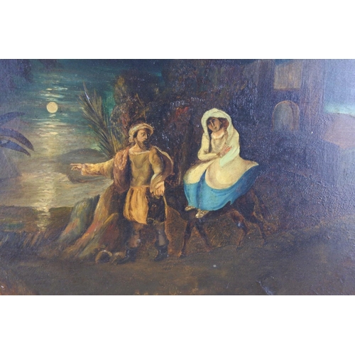 99 - A gilt framed early oil painting with repair. Approx 40x54cm.